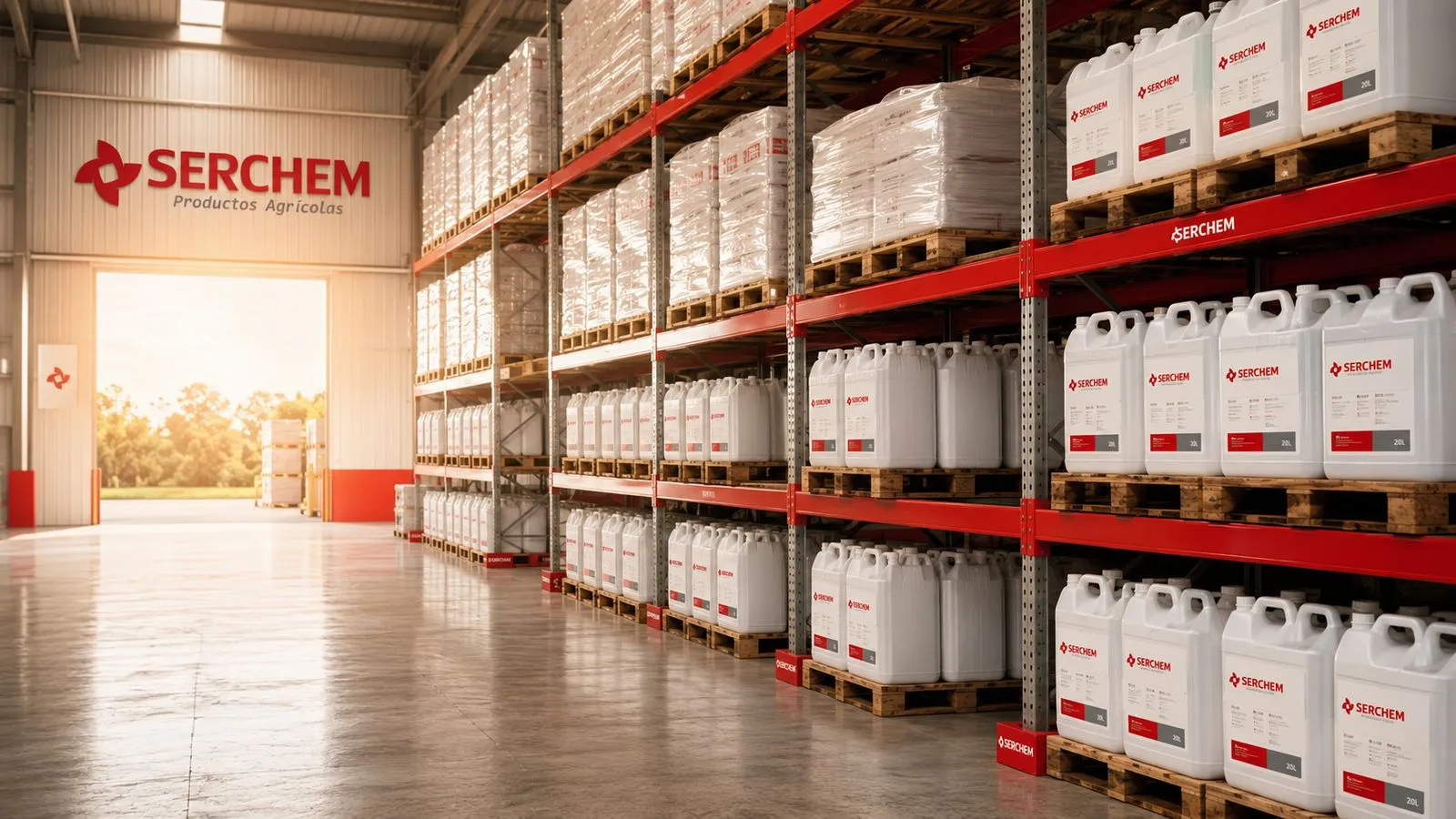 Bodega Serchem con productos listos para despacho