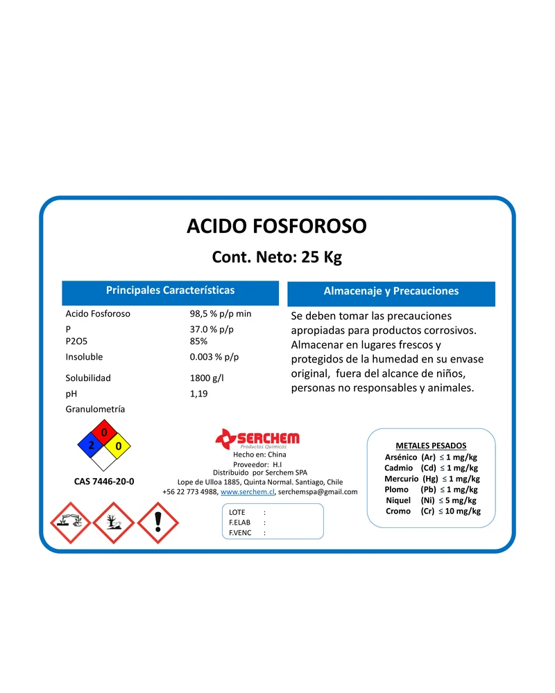 Etiqueta Ácido Fosforoso